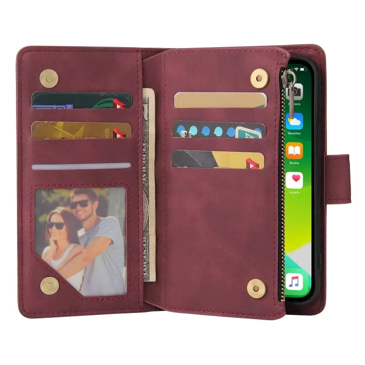 Multifunctional Phone Leather Case with Card Slot & Holder & Zipper Wallet & Photo Frame For iPhone 13 mini For iPhone