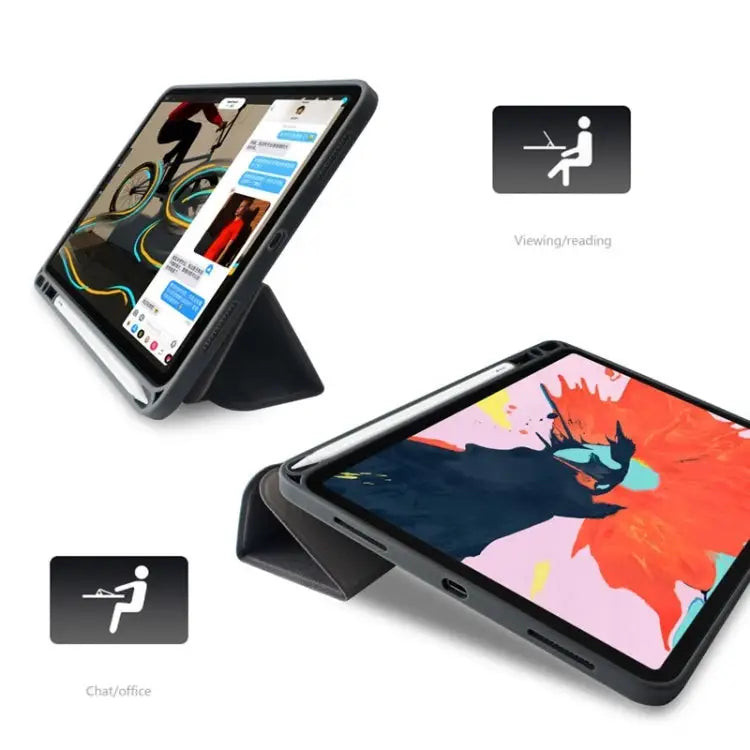 Mutural Exquisite Series Cloth Texture PU + TPU Leather Case for iPad Pro 12.9 inch (2018) with 3-Fold Holder & Pen