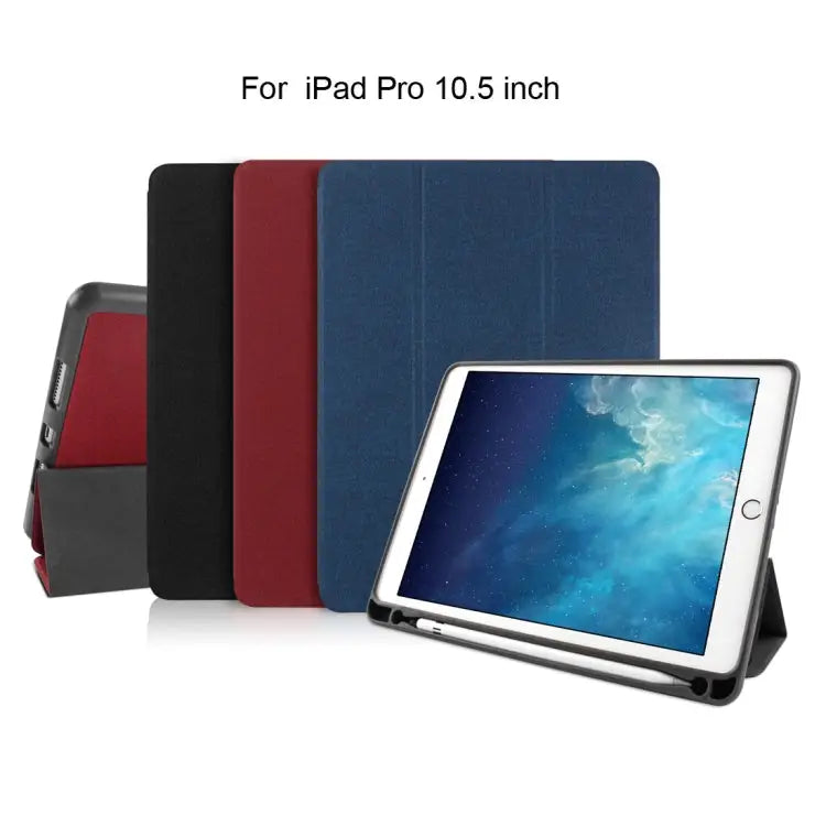 Mutural Exquisite Series Cloth Texture PU + TPU Leather Case for iPad Pro 10.5 inch with 3-Fold Holder & Pen Slot &