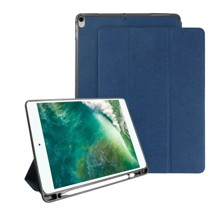 Mutural Exquisite Series Cloth Texture PU + TPU Leather Case for iPad Pro 10.5 inch with 3-Fold Holder & Pen Slot &