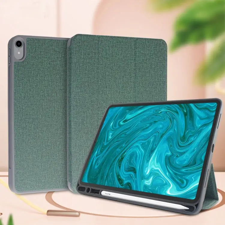 Mutural Exquisite Series Cloth Texture PU + TPU Leather Case with 3-Fold Holder & Pen Slot & Sleep & Wake-up Function