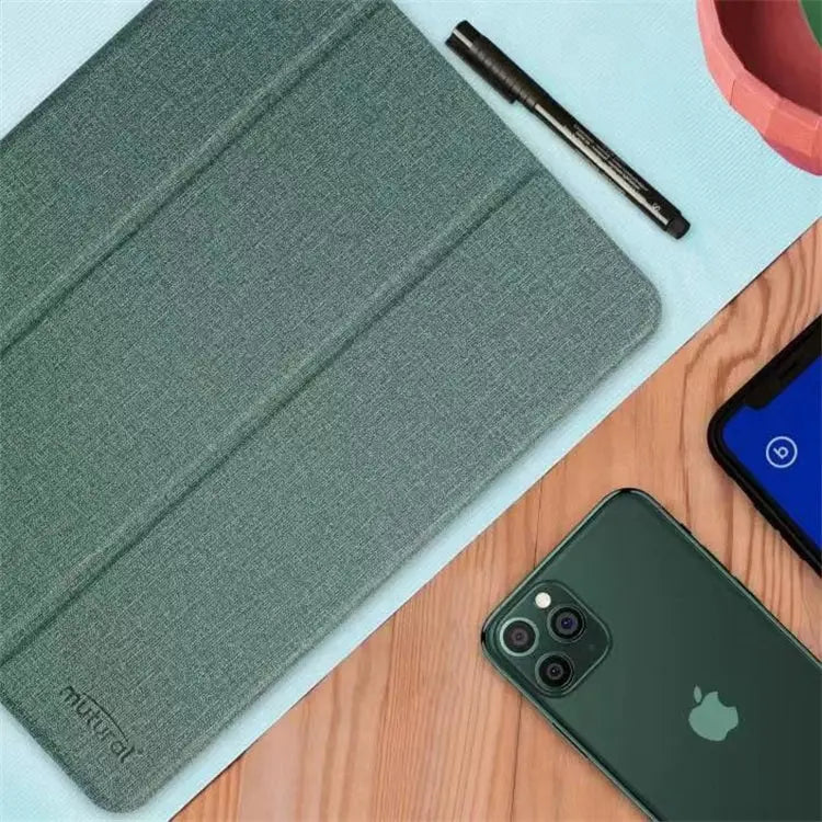 Mutural Exquisite Series Cloth Texture PU + TPU Leather Case with 3-Fold Holder & Pen Slot & Sleep & Wake-up Function
