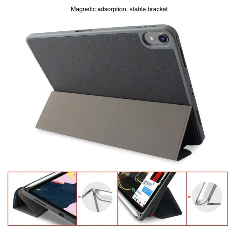 Mutural Exquisite Series Cloth Texture PU + TPU Leather Case with 3-Fold Holder & Pen Slot & Sleep & Wake-up Function