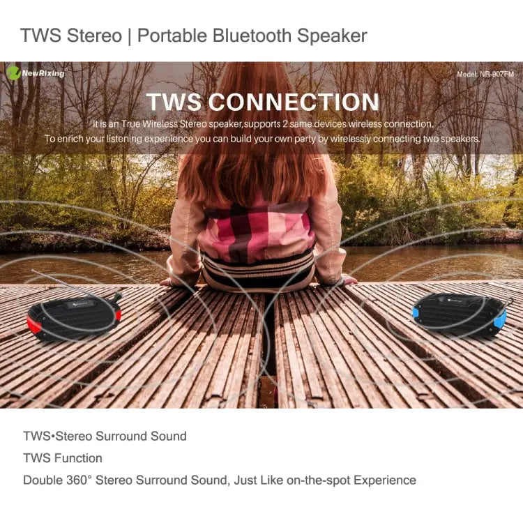 New Rixing NR907 Portable Stereo Surround Soundbar Bluetooth Speaker with Microphone Support TF Card FM - Apple