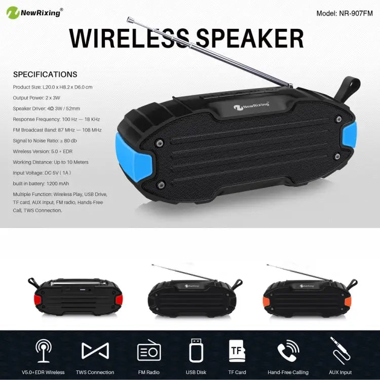 New Rixing NR907 Portable Stereo Surround Soundbar Bluetooth Speaker with Microphone Support TF Card FM - Apple