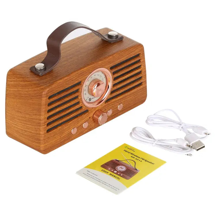 NewRixing NR-4013 Retro Manchurian Ash Texture Hand Wireless FM Speaker with Call Function Support TF Card & U Disk