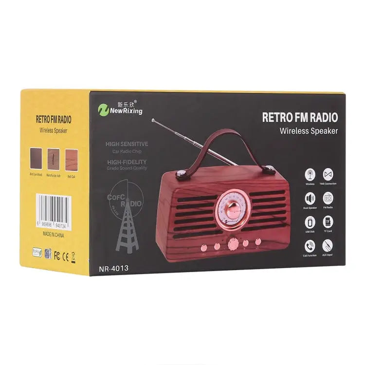 NewRixing NR-4013 Retro Manchurian Ash Texture Hand Wireless FM Speaker with Call Function Support TF Card & U Disk