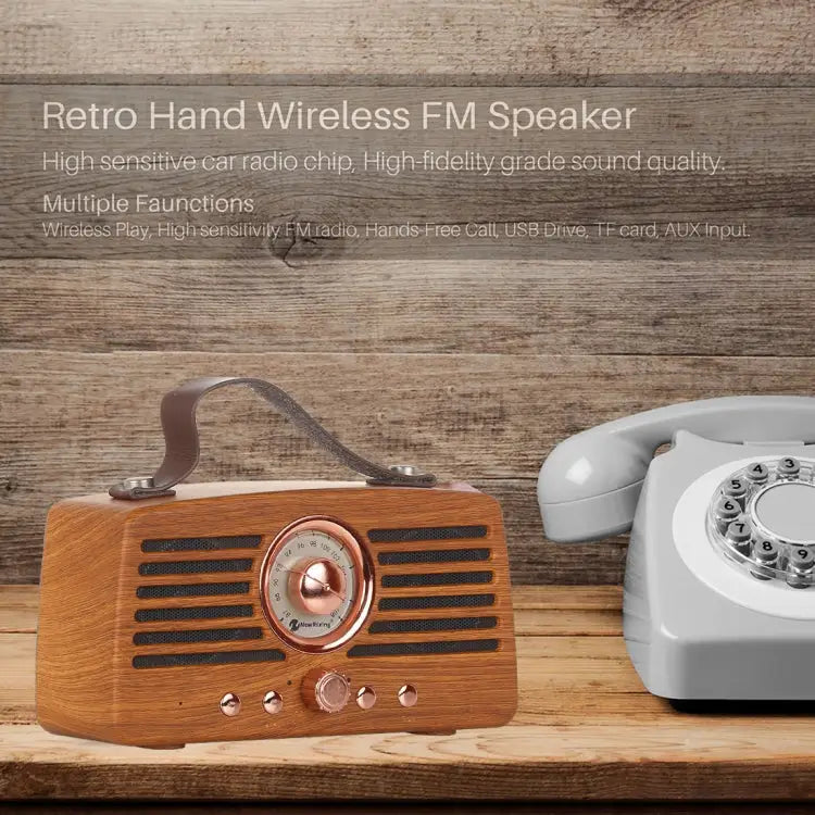 NewRixing NR-4013 Retro Manchurian Ash Texture Hand Wireless FM Speaker with Call Function Support TF Card & U Disk