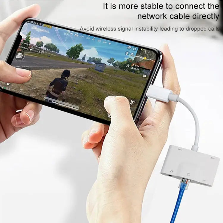 NK-1033 5 in 1 8 Pin Male to Dual USB + 3.5mm AUX + Ethernet + 8 Pin Power Female Adapter NK-1033 - NK-1033
