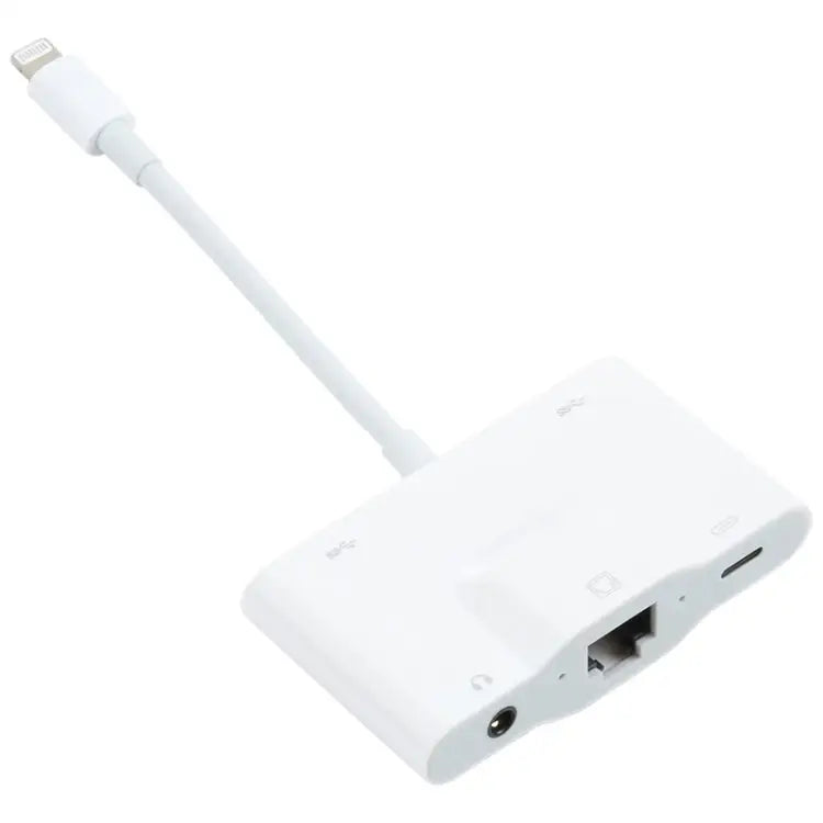 NK-1033 5 in 1 8 Pin Male to Dual USB + 3.5mm AUX + Ethernet + 8 Pin Power Female Adapter NK-1033 - NK-1033