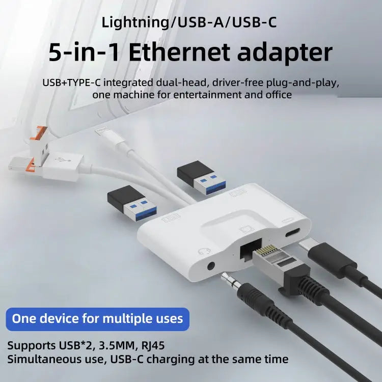 NK-1033TL Pro USB-C / Type-C 8 Pin USB to USB-C / Type-C 2 x USB RJ45 3.5mm Multi-function Adapter NK-1033TL Pro