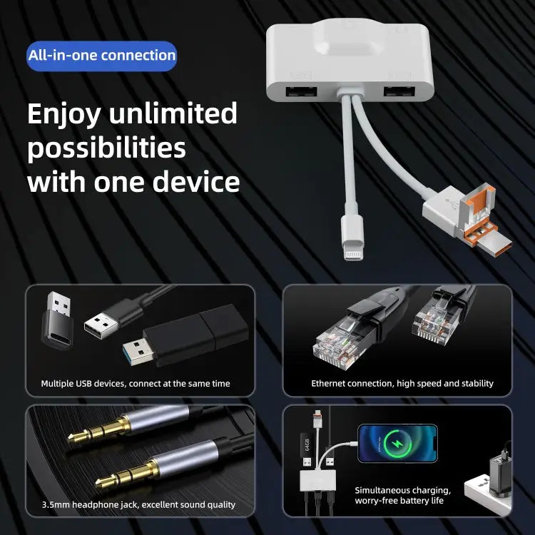 NK-1033TL Pro USB-C / Type-C 8 Pin USB to USB-C / Type-C 2 x USB RJ45 3.5mm Multi-function Adapter NK-1033TL Pro