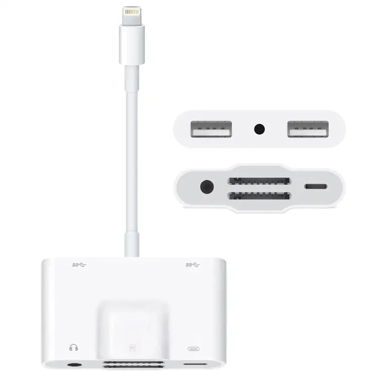 NK-1042 6 in 1 8 Pin Male to Dual USB + Dual SD Card + 3.5mm Audio Interface + 8 Pin Charging Interface Female Port