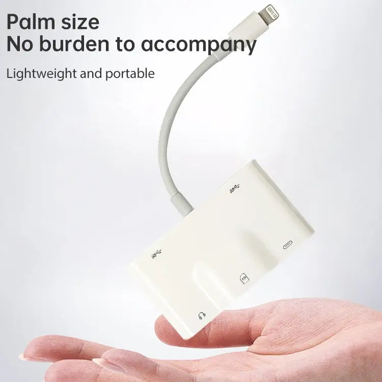 NK-1042 6 in 1 8 Pin Male to Dual USB + Dual SD Card + 3.5mm Audio Interface + 8 Pin Charging Interface Female Port