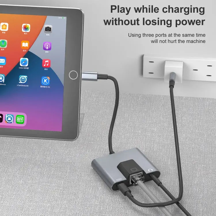 NK-1056 3 in 1 8 Pin Male to 8 Pin Charging + RJ45 Ethernet + 3.5mm Earphone Female Adapter NK-1056 - NK-1056