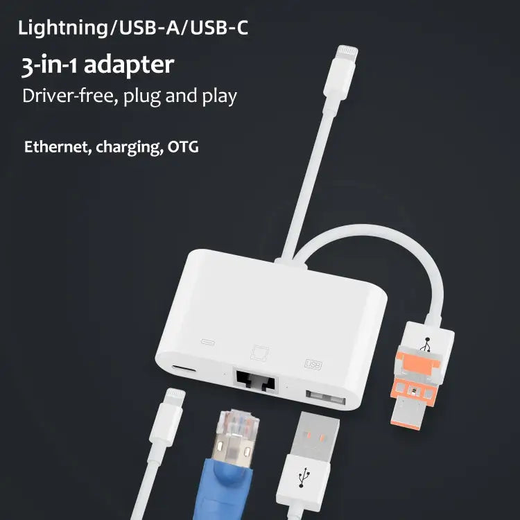 NK-107TL Pro USB-C / Type-C 8 Pin USB to 8 Pin USB RJ45 Multi-function Adapter NK-107TL Pro - NK-107TL Pro - Apple