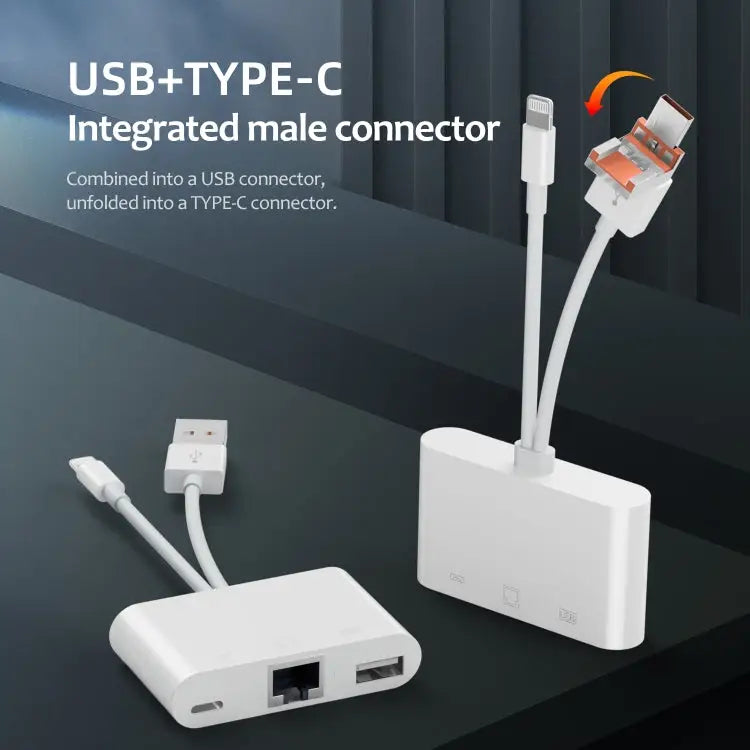 NK-107TL Pro USB-C / Type-C 8 Pin USB to 8 Pin USB RJ45 Multi-function Adapter NK-107TL Pro - NK-107TL Pro - Apple