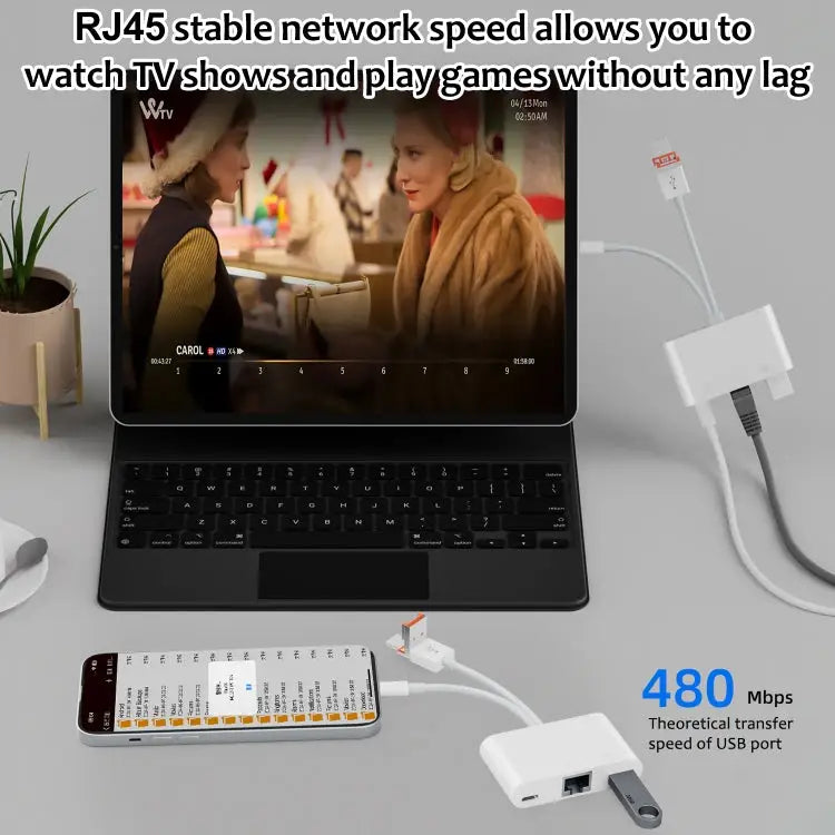 NK-107TL Pro USB-C / Type-C 8 Pin USB to 8 Pin USB RJ45 Multi-function Adapter NK-107TL Pro - NK-107TL Pro - Apple