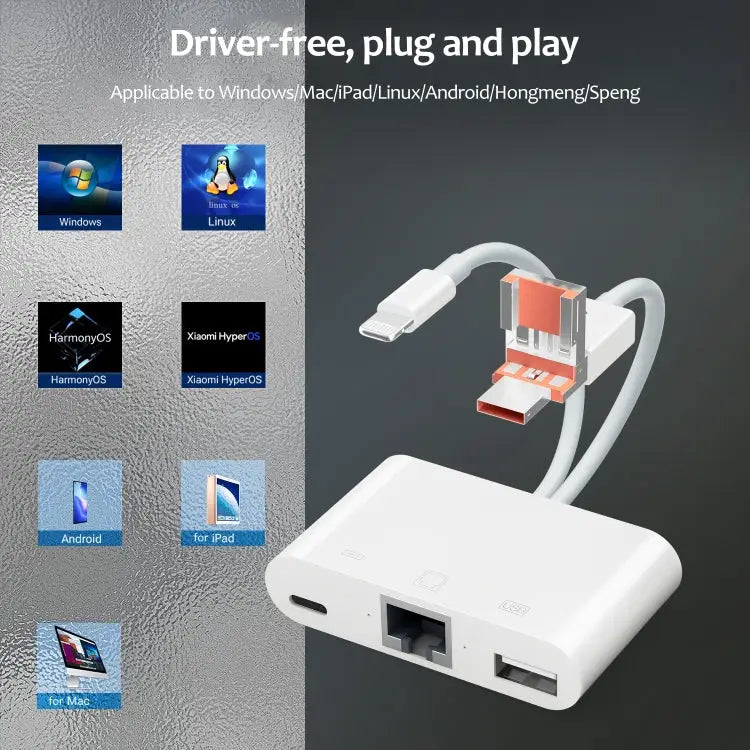 NK-107TL Pro USB-C / Type-C 8 Pin USB to 8 Pin USB RJ45 Multi-function Adapter NK-107TL Pro - NK-107TL Pro - Apple