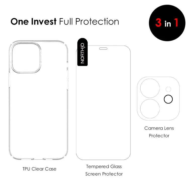 NORTHJO 3 in 1 TPU Phone Case with Screen Film and Lens Film For iPhone 12 mini - For iPhone 12 mini - Apple Accessories