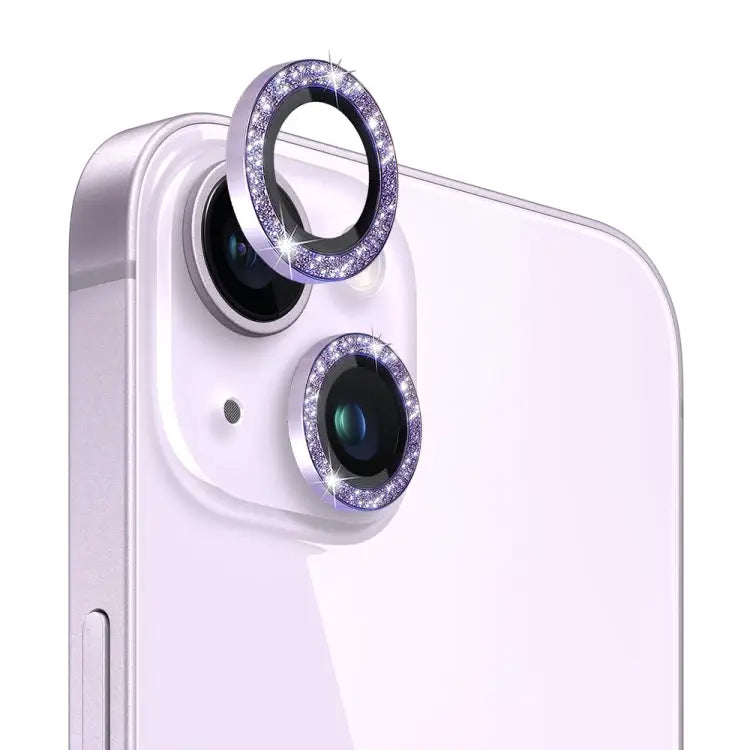 NORTHJO Camera Lens Protector Tempered Glass Bling Glitter Metal Ring Film For iPhone 14 / 14 Plus - For iPhone 14 / 14