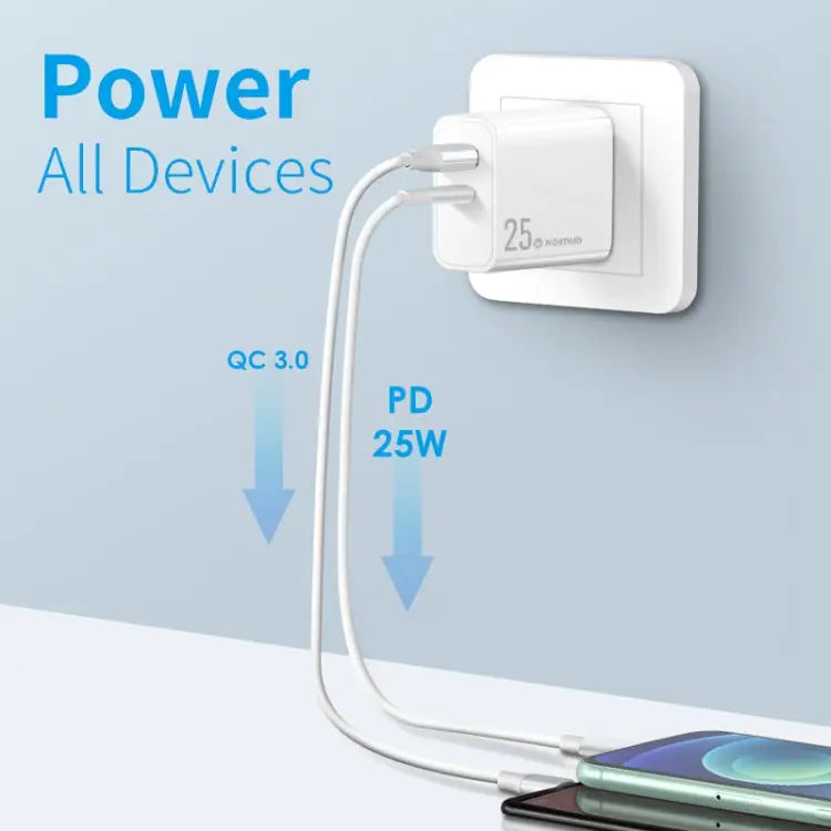 NORTHJO NOPD2502 PD 25W USB-C/Type-C + QC 3.0 USB Dual Ports Fast Charger US Plug EU Plug UK Plug AU Plug - Apple