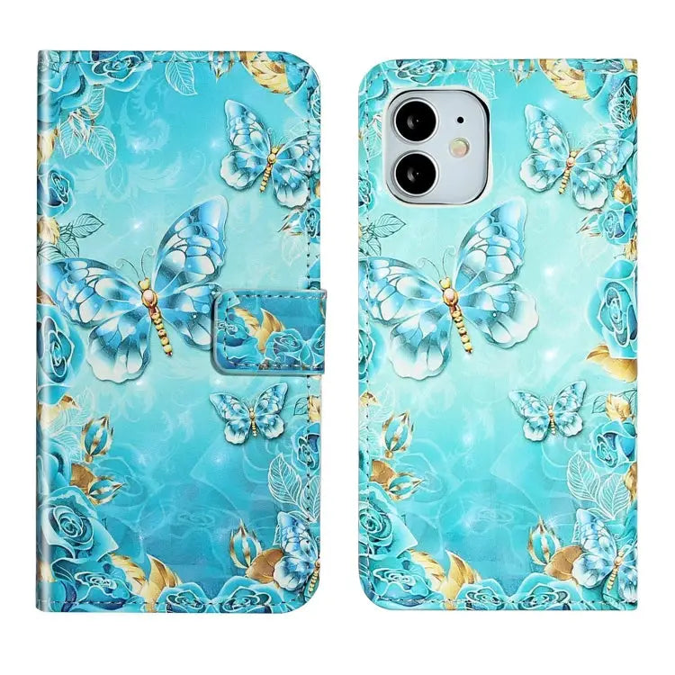 Oil Embossed 3D Drawing Leather Phone Case For iPhone 11 Pro Max For iPhone 11 - For iPhone 11 / Blue Butterflies