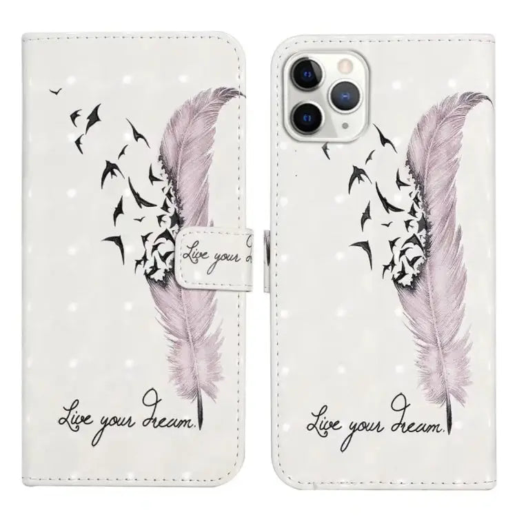 Oil Embossed 3D Drawing Leather Phone Case For iPhone 11 Pro For iPhone X / XS - For iPhone 11 Pro / Feather - Apple