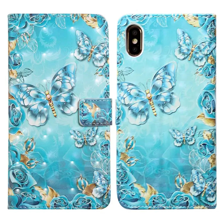Oil Embossed 3D Drawing Leather Phone Case For iPhone 11 Pro For iPhone X / XS - For iPhone X / XS / Blue Butterflies