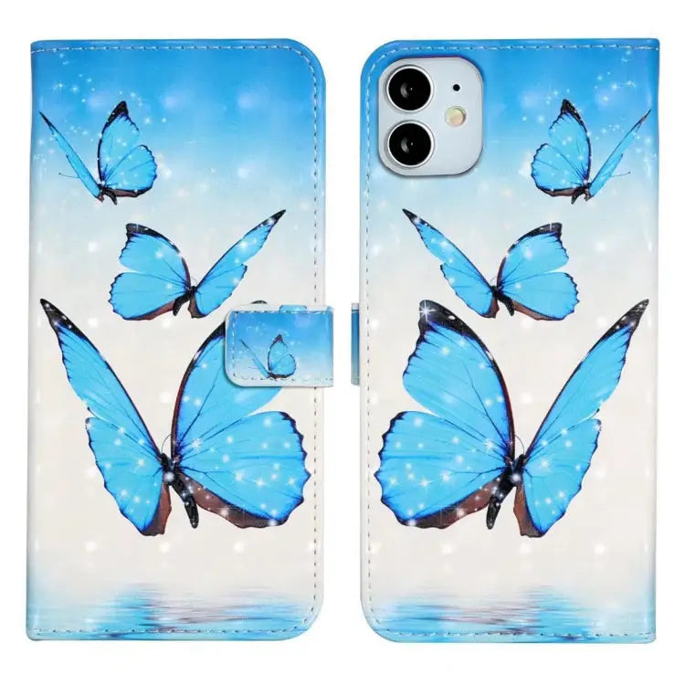 Oil Embossed 3D Drawing Leather Phone Case For iPhone 11 Pro For iPhone X / XS - For iPhone 11 Pro / 3 Butterflies