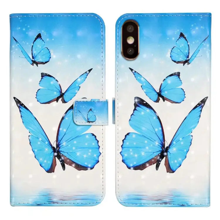 Oil Embossed 3D Drawing Leather Phone Case For iPhone 11 Pro For iPhone X / XS - For iPhone X / XS / 3 Butterflies