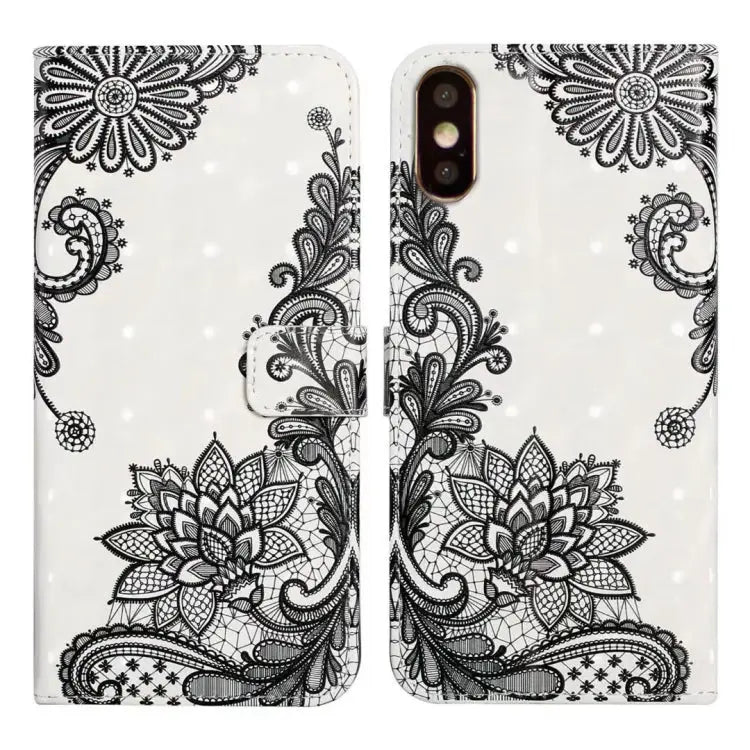 Oil Embossed 3D Drawing Leather Phone Case For iPhone 11 Pro For iPhone X / XS - For iPhone X / XS / Lace Flower