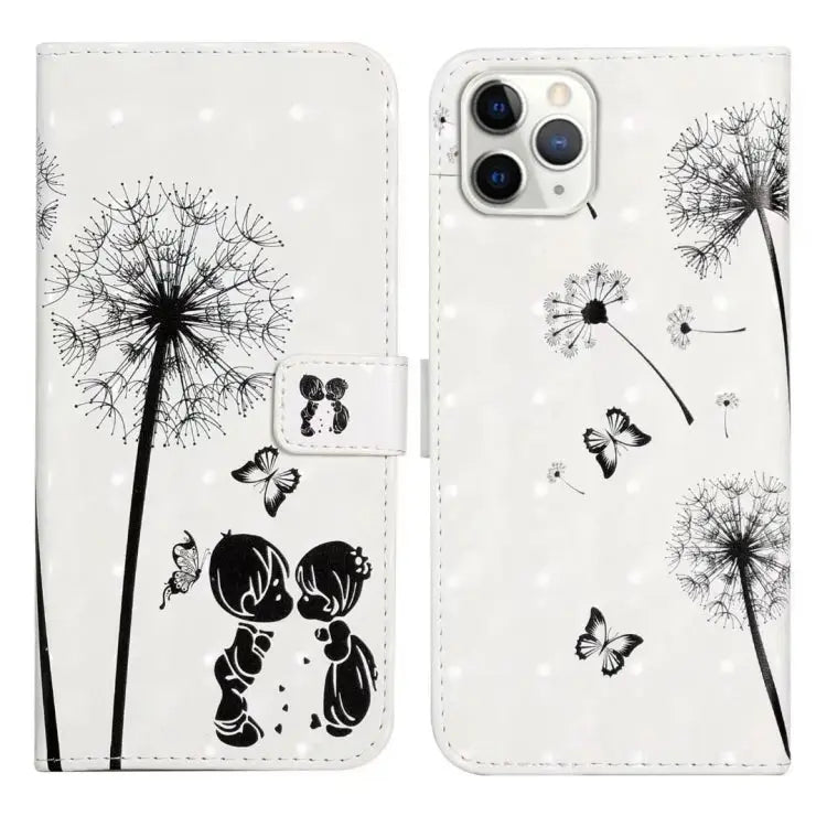 Oil Embossed 3D Drawing Leather Phone Case For iPhone 11 Pro For iPhone X / XS - For iPhone 11 Pro / Couple Dandelion