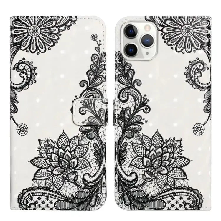 Oil Embossed 3D Drawing Leather Phone Case For iPhone 11 Pro For iPhone X / XS - For iPhone 11 Pro / Lace Flower
