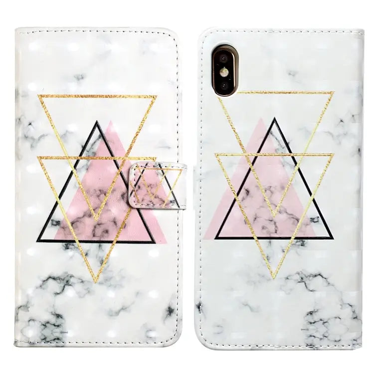 Oil Embossed 3D Drawing Leather Phone Case For iPhone 11 Pro For iPhone X / XS - For iPhone X / XS / Triangular Marble
