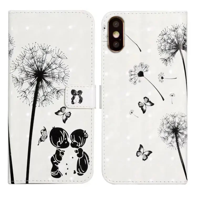 Oil Embossed 3D Drawing Leather Phone Case For iPhone 11 Pro For iPhone X / XS - For iPhone X / XS / Couple Dandelion