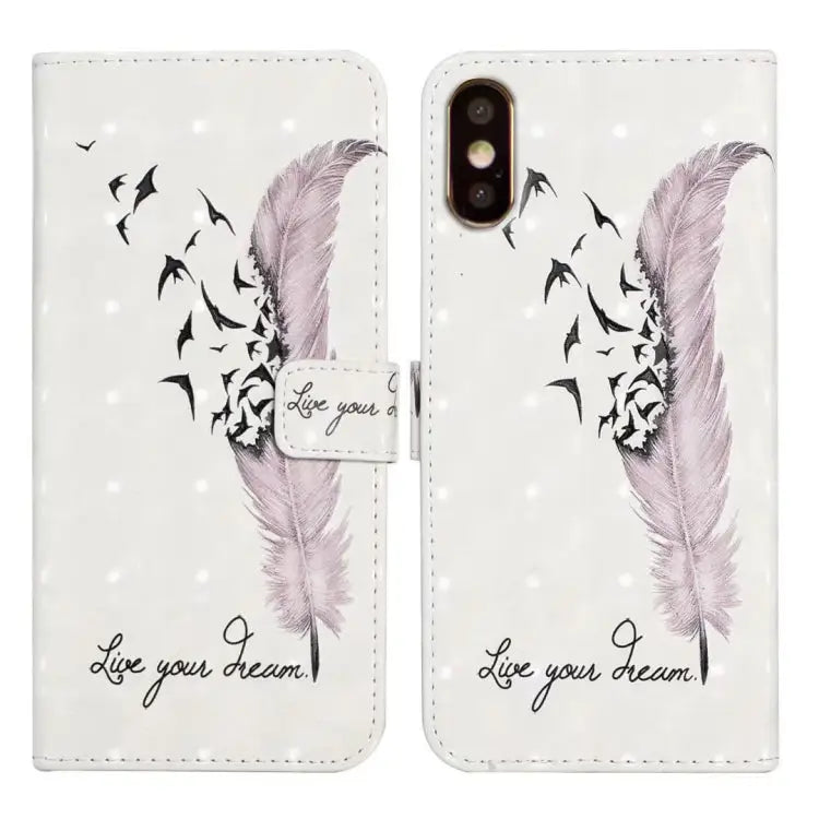 Oil Embossed 3D Drawing Leather Phone Case For iPhone 11 Pro For iPhone X / XS - For iPhone X / XS / Feather - Apple