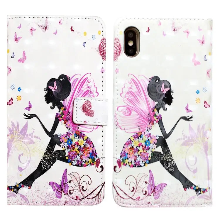 Oil Embossed 3D Drawing Leather Phone Case For iPhone 11 Pro For iPhone X / XS - For iPhone X / XS / Flower Fairy
