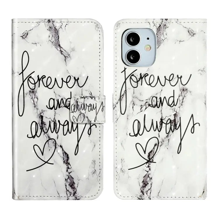 Oil Embossed 3D Drawing Leather Phone Case For iPhone 12 Pro Max For iPhone 12 mini - For iPhone 12 mini / Words Marble