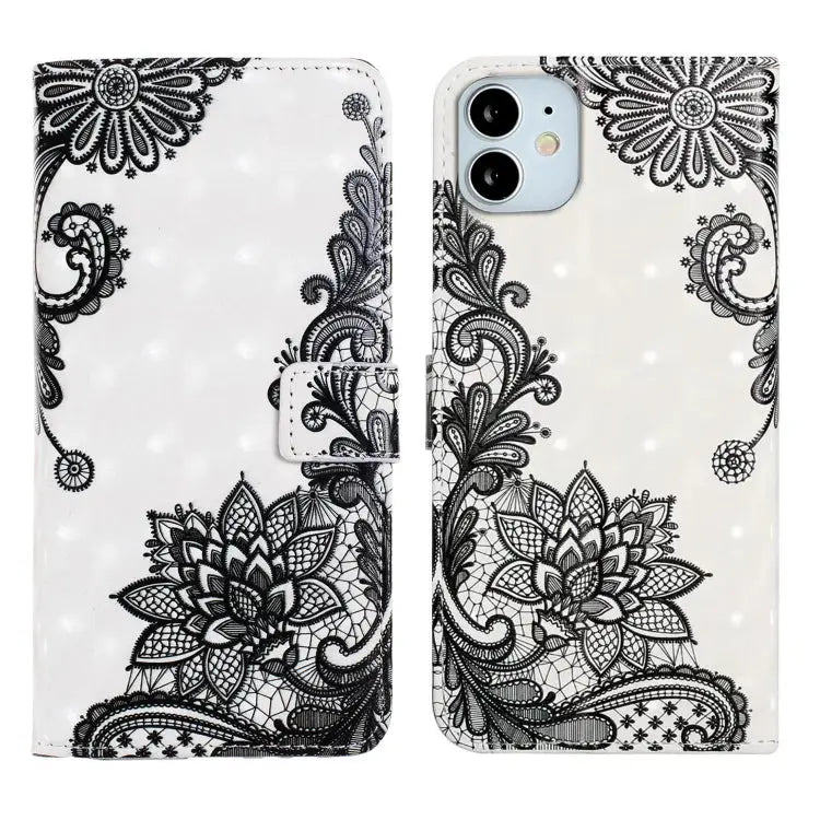 Oil Embossed 3D Drawing Leather Phone Case For iPhone 12 Pro Max For iPhone 12 mini - For iPhone 12 mini / Lace Flower