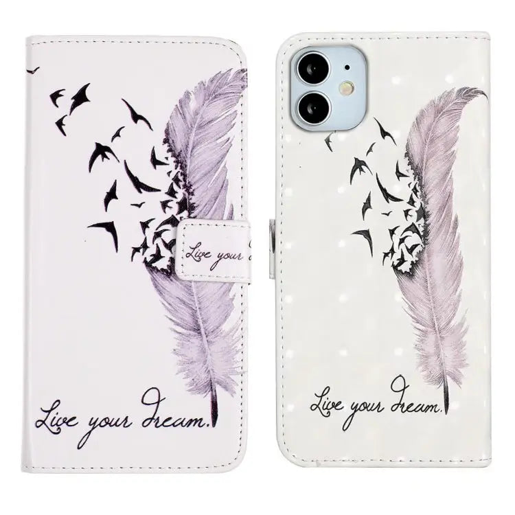 Oil Embossed 3D Drawing Leather Phone Case For iPhone 12 Pro Max For iPhone 12 mini - For iPhone 12 mini / Feather