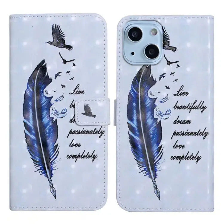 Oil Embossed 3D Drawing Leather Phone Case For iPhone 13 mini For iPhone 12 / 12 Pro - For iPhone 13 mini / Blue
