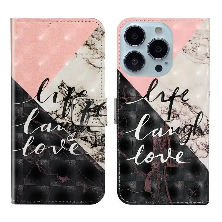 Oil Embossed 3D Drawing Leather Phone Case For iPhone 13 Pro For iPhone 13 - For iPhone 13 Pro / Stitching Marble