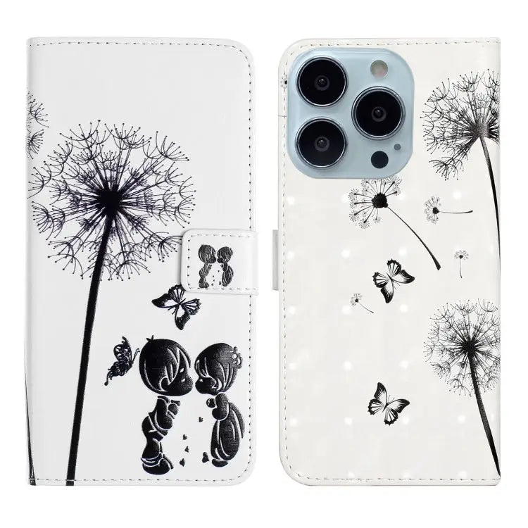 Oil Embossed 3D Drawing Leather Phone Case For iPhone 13 Pro For iPhone 13 - For iPhone 13 Pro / Couple Dandelion