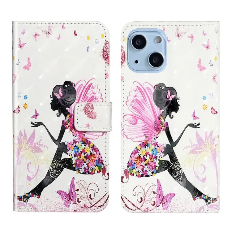 Oil Embossed 3D Drawing Leather Phone Case For iPhone 15 Plus For iPhone 15 - For iPhone 15 Plus / Flower Fairy - Apple