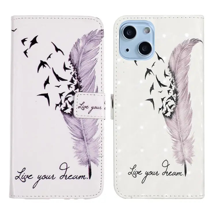 Oil Embossed 3D Drawing Leather Phone Case For iPhone 15 Plus For iPhone 15 - For iPhone 15 / Feather - Apple