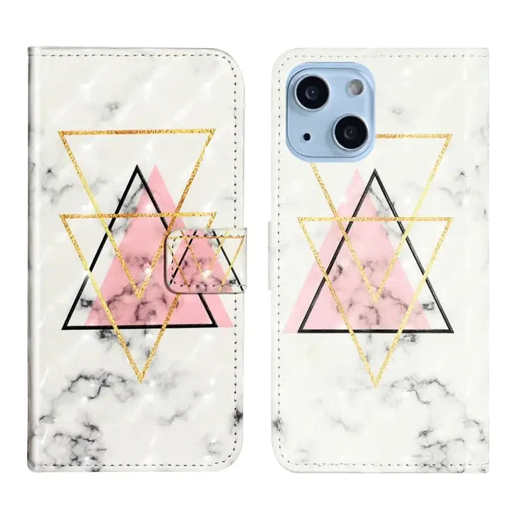 Oil Embossed 3D Drawing Leather Phone Case For iPhone 15 Plus For iPhone 15 - For iPhone 15 / Triangular Marble - Apple