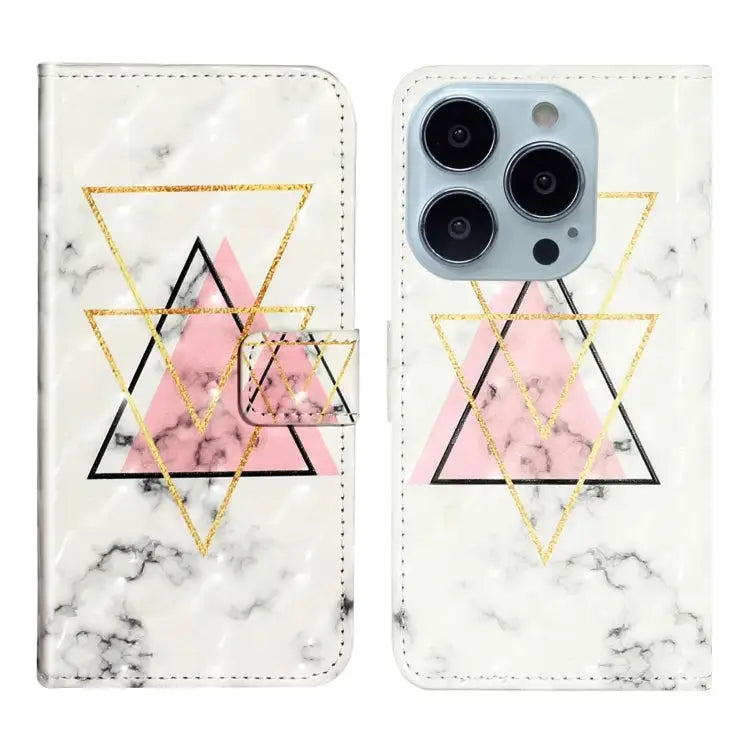 Oil Embossed 3D Drawing Leather Phone Case For iPhone 15 Pro Max For iPhone 15 Pro - For iPhone 15 Pro / Triangular