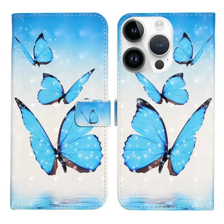 Oil Embossed 3D Drawing Leather Phone Case For iPhone 15 Pro Max For iPhone 15 Pro - For iPhone 15 Pro / 3 Butterflies