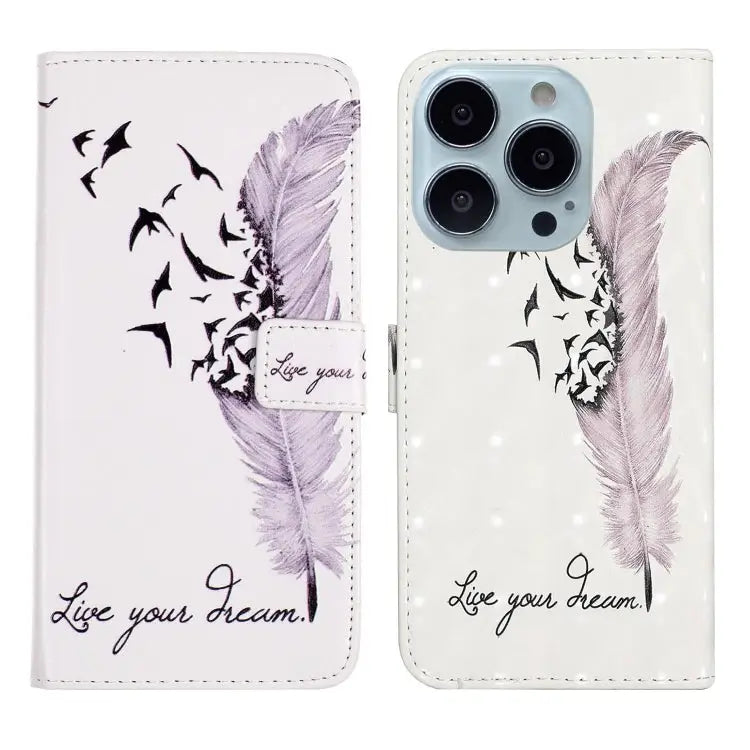 Oil Embossed 3D Drawing Leather Phone Case For iPhone 15 Pro Max For iPhone 15 Pro - For iPhone 15 Pro / Feather